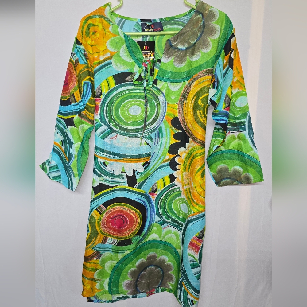 NWT JUNGLEE BILLEE Tie Front Tunic/Mini Dress with 3/4 Sleeves